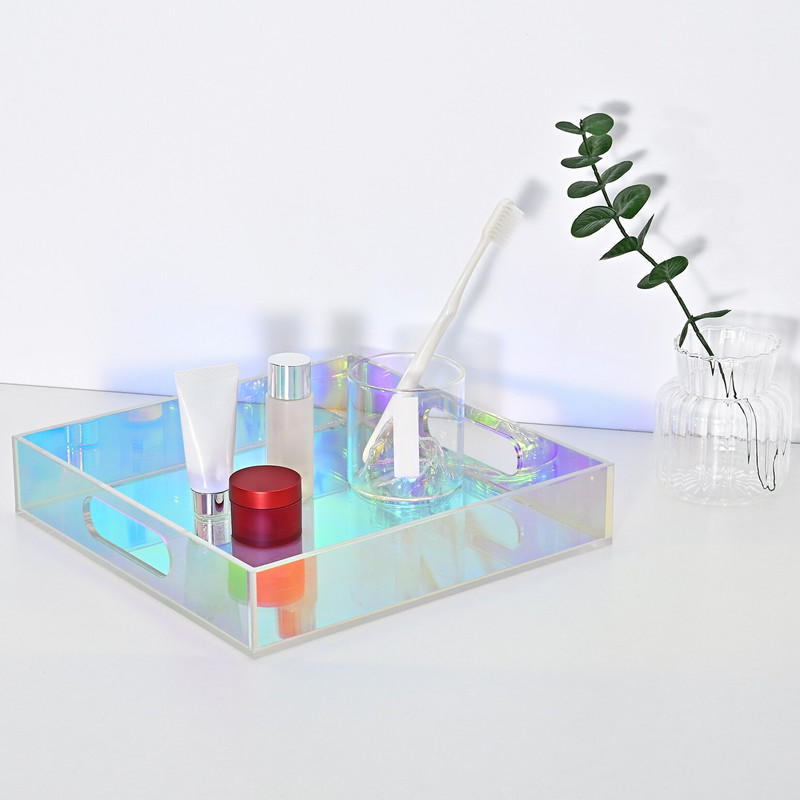Tavă de depozitare din acril premium Tavă de bijuterii colorată în tonuri irideze Suport de afișare cosmetică Organizator coreean pentru articole diverse