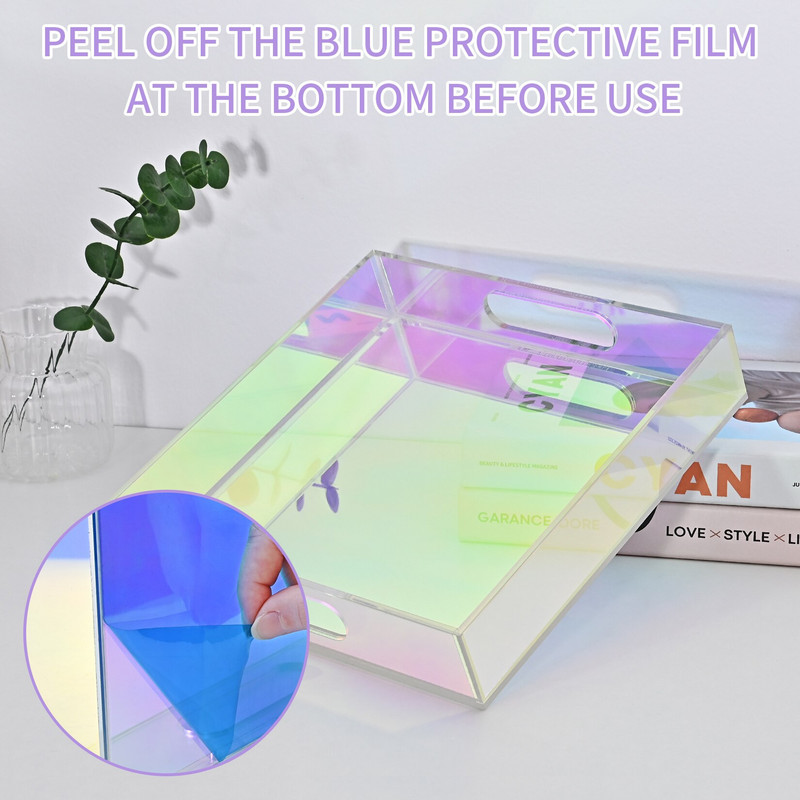 Tavă de depozitare din acril premium Tavă de bijuterii colorată în tonuri irideze Suport de afișare cosmetică Organizator coreean pentru articole diverse