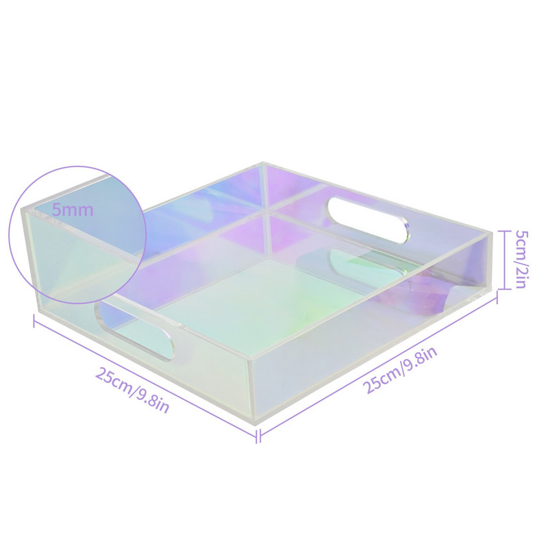 Tavă de depozitare din acril premium Tavă de bijuterii colorată în tonuri irideze Suport de afișare cosmetică Organizator coreean pentru articole diverse