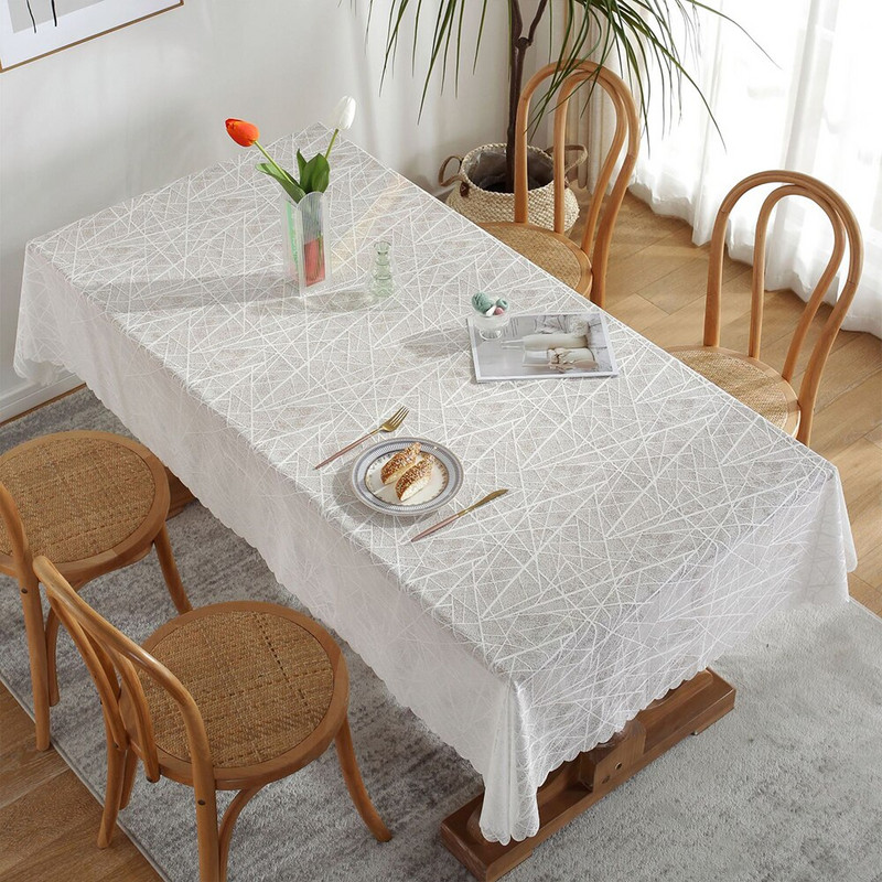 Obrus na svadobný stôl, obdĺžnikový, hladký, biely/sivý, elegantný obrus na jedálenský stôl, konferenčný stolík, čipkovaný, vlnitý, sieťovaný, obrus