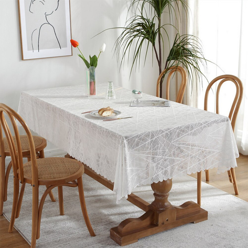 Obrus na svadobný stôl, obdĺžnikový, hladký, biely/sivý, elegantný obrus na jedálenský stôl, konferenčný stolík, čipkovaný, vlnitý, sieťovaný, obrus