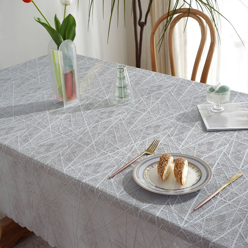 Obrus na svadobný stôl, obdĺžnikový, hladký, biely/sivý, elegantný obrus na jedálenský stôl, konferenčný stolík, čipkovaný, vlnitý, sieťovaný, obrus