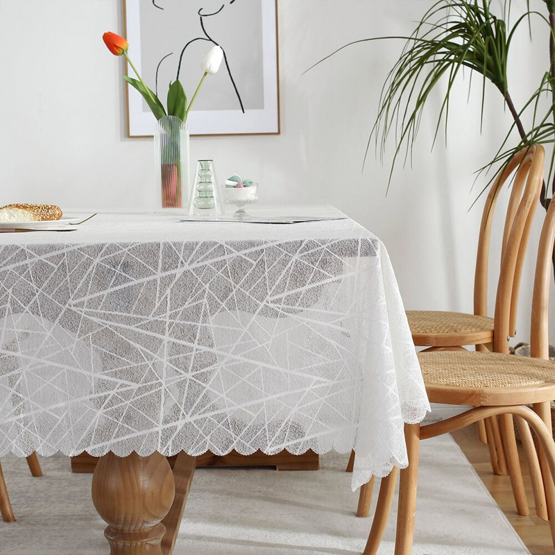 Obrus na svadobný stôl, obdĺžnikový, hladký, biely/sivý, elegantný obrus na jedálenský stôl, konferenčný stolík, čipkovaný, vlnitý, sieťovaný, obrus