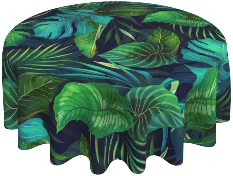 Față de masă cu frunze verzi tropicale hawaiene Față de masă rotundă de vară Față de masă din poliester lavabilă pentru picnic de petrecere în bucătărie