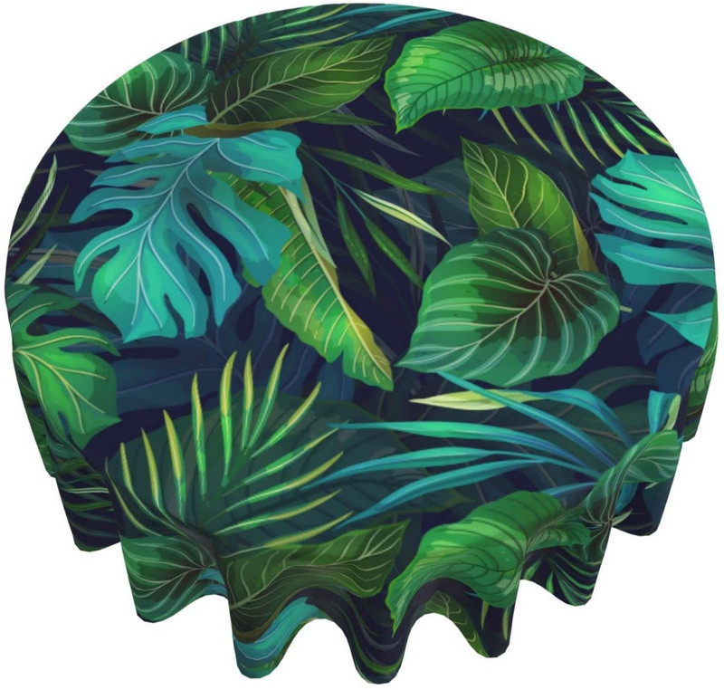 Față de masă cu frunze verzi tropicale hawaiene Față de masă rotundă de vară Față de masă din poliester lavabilă pentru picnic de petrecere în bucătărie