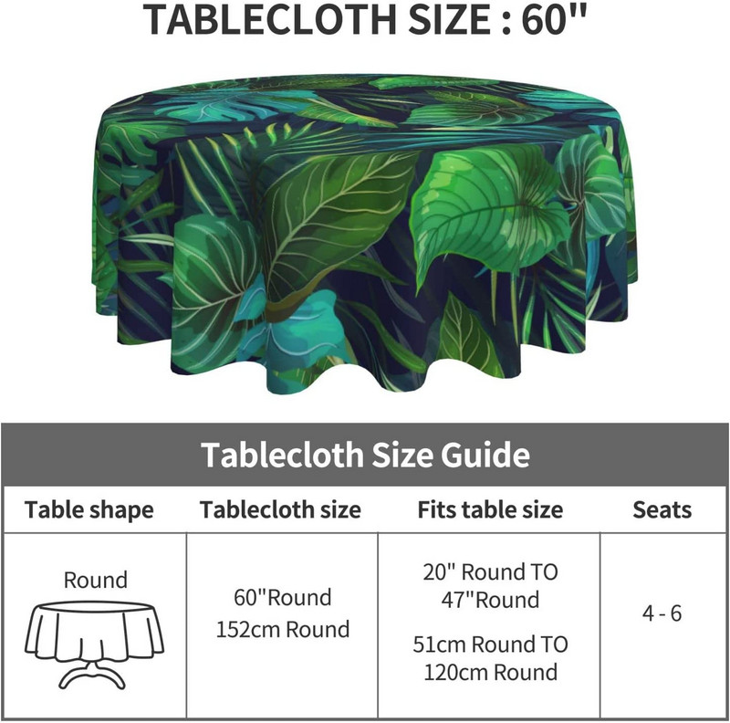 Față de masă cu frunze verzi tropicale hawaiene Față de masă rotundă de vară Față de masă din poliester lavabilă pentru picnic de petrecere în bucătărie