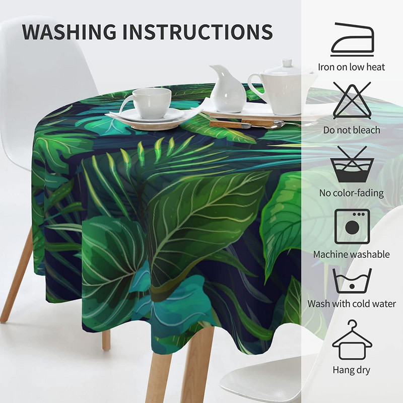 Față de masă cu frunze verzi tropicale hawaiene Față de masă rotundă de vară Față de masă din poliester lavabilă pentru picnic de petrecere în bucătărie