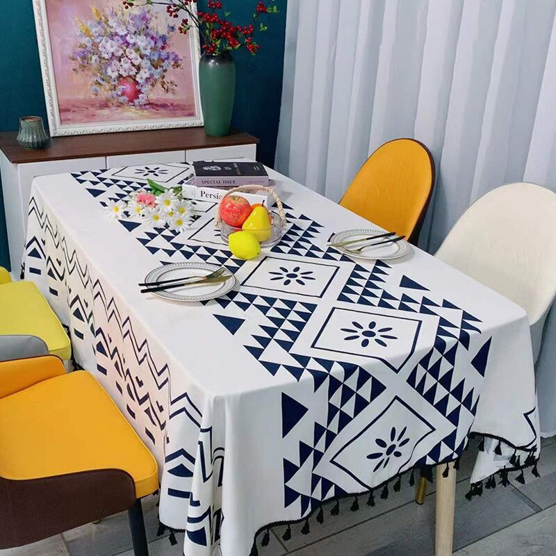 Boho jedálenský vodeodolný obrus s potlačou bavlny s čipkou a strapcami na stôl, párty, svadobná dekorácia stola