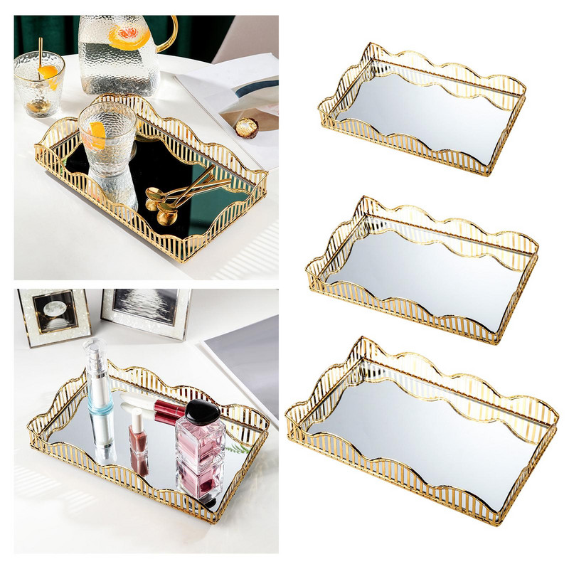 Tuščiaviduris veidrodinis padėklas lengvas prabangus laikymo makiažo veidrodžio laikiklis serviravimo padėklas vestuvių fono makiažo kvepalų dovana