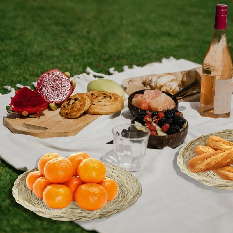Suport pentru farfurii din hârtie din bambus - Suport pentru farfurii țesute rotund de 10 inch, suporturi reutilizabile pentru farfurii din hârtie pentru petrecerea de picnic