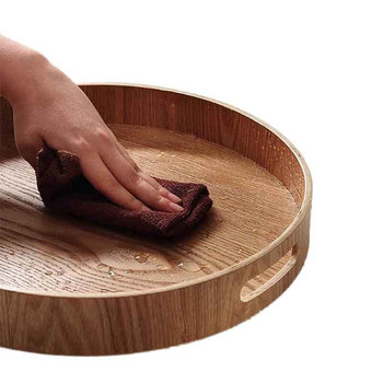 DSHA Στρογγυλός δίσκος σερβιρίσματος μπαμπού ξύλινος δίσκος για δίσκους δείπνου Μπαρ τσαγιού Πρωινό Δοχείο φαγητού Δίσκος αποθήκευσης