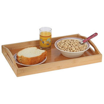 Δίσκος σερβιρίσματος Μπαμπού - Ξύλινος δίσκος με χερούλια - Εξαιρετικός για δίσκους δείπνου, δίσκο τσαγιού, δίσκο μπαρ, δίσκο πρωινού ή οποιονδήποτε δίσκο φαγητού