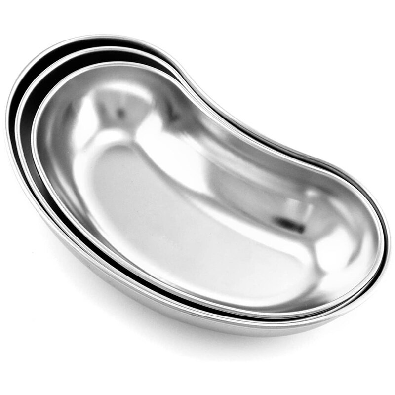 Miska na obličky, 3 ks (200 mm + 210 mm + 225 mm) z nehrdzavejúcej ocele 304 v tvare obličky, misky na laboratórne nástroje