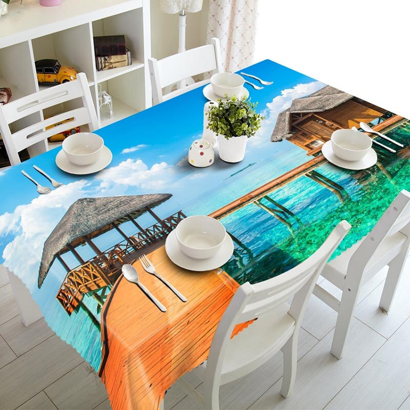 Meijuner Kohanda 3D laudlina värviline lilleline maaliline puu kivi tolmukindel ristkülikukujuline lauakate peo kodukaunistuseks punane