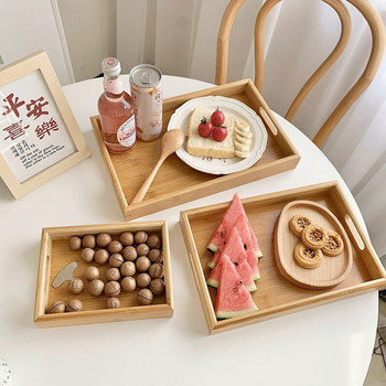 Ξύλινος δίσκος μπαμπού για φαγητό Ορθογώνιοι δίσκοι τσαγιού Πιάτο ψωμιού φρούτων με λαβή Πιάτα αποθήκευσης κουζίνας Εστιατόριο Ξύλινα πιάτα