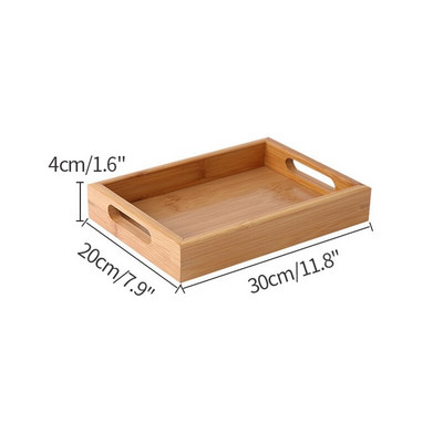 Fa bambusz tálca élelmiszerekhez Téglalap teátálcák Gyümölcs kenyér tányér fogantyúval Konyhai tároló tányérok Étterem Fa edények