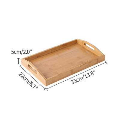 Fa bambusz tálca élelmiszerekhez Téglalap teátálcák Gyümölcs kenyér tányér fogantyúval Konyhai tároló tányérok Étterem Fa edények