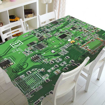 Geek Green Computer Circuit Board Водоустойчива покривка Правоъгълна квадратна покривка за маса за парти декор Покривка Инженерен подарък