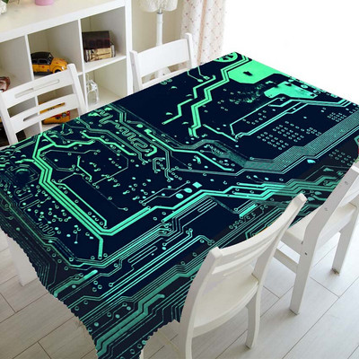 Geek Green Computer Circuit Board Водоустойчива покривка Правоъгълна квадратна покривка за маса за парти декор Покривка Инженерен подарък