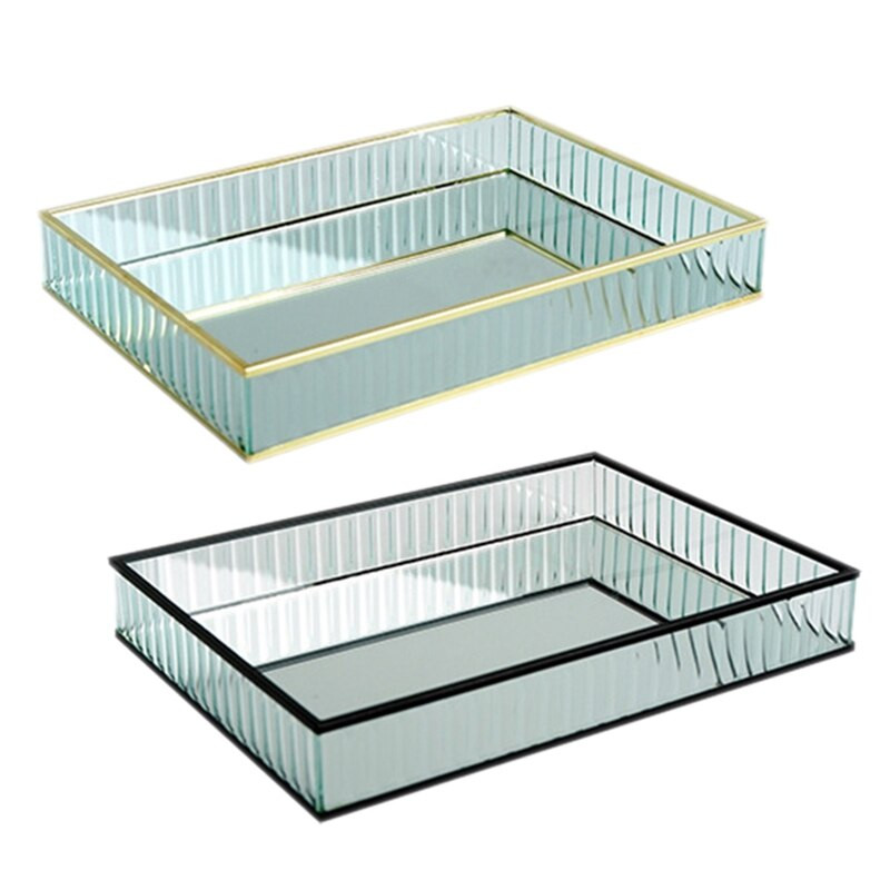 Üveg tükör tálca fém szélű vörösboros tányér díszítés tárolótálca tortaeszközök otthoni dekoráció