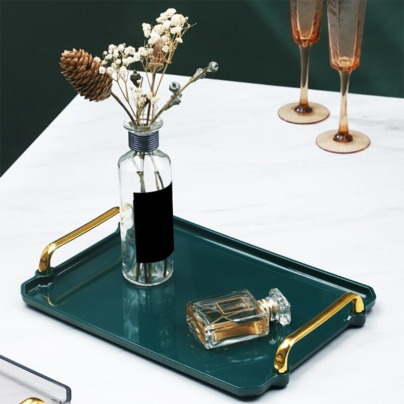 Stačiakampis plastikinis serviravimo padėklas Išskirtinis žalias serviravimo padėklas Dekoratyvinis prabangus arbatos padėklas Virtuvės vaisių desertų padėklas