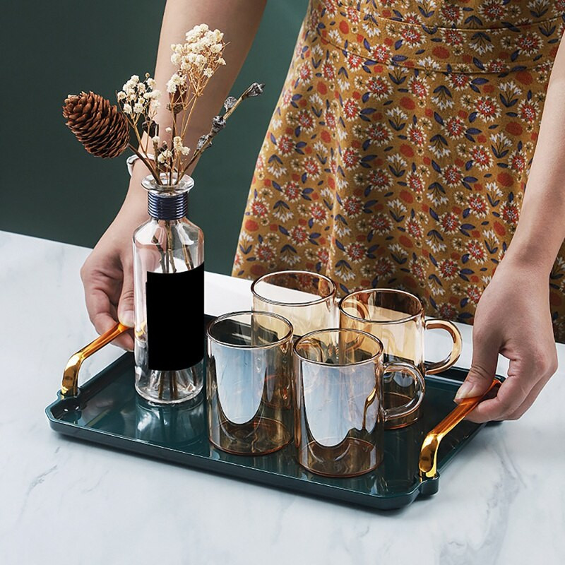 Stačiakampis plastikinis serviravimo padėklas Išskirtinis žalias serviravimo padėklas Dekoratyvinis prabangus arbatos padėklas Virtuvės vaisių desertų padėklas