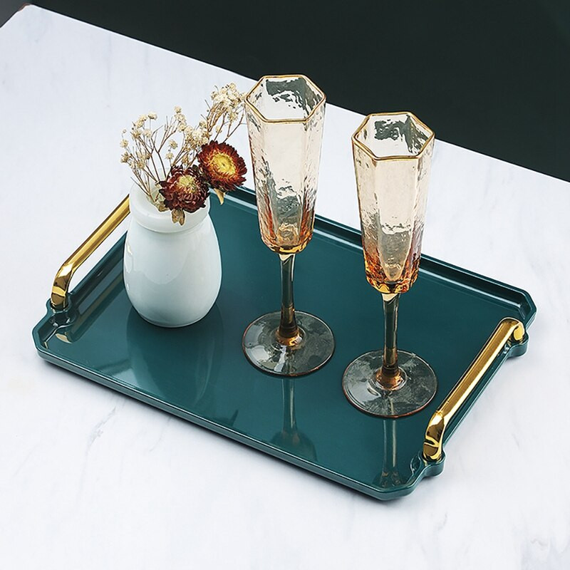 Stačiakampis plastikinis serviravimo padėklas Išskirtinis žalias serviravimo padėklas Dekoratyvinis prabangus arbatos padėklas Virtuvės vaisių desertų padėklas