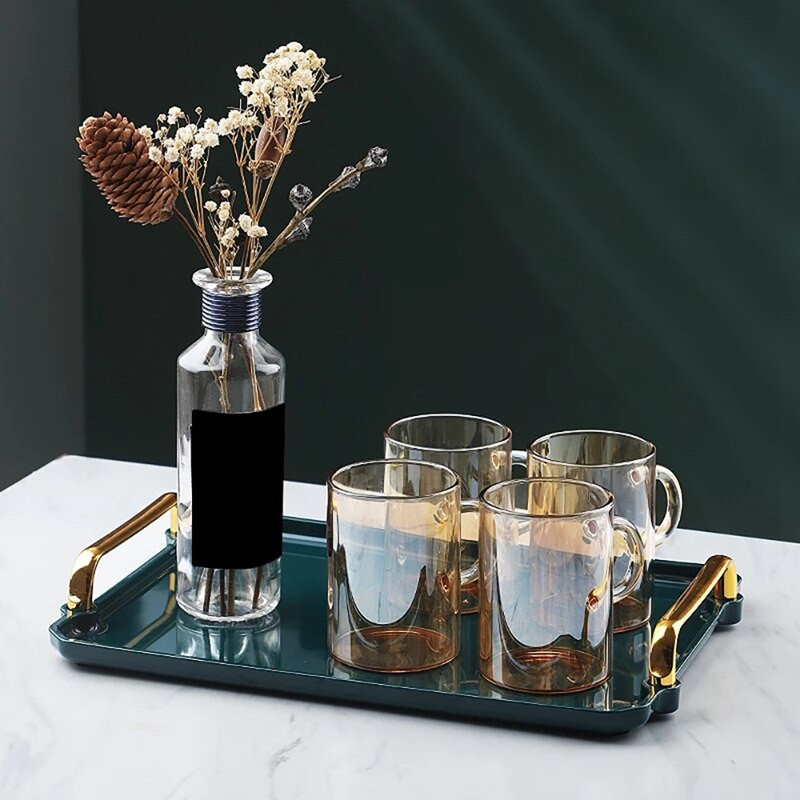 Stačiakampis plastikinis serviravimo padėklas Išskirtinis žalias serviravimo padėklas Dekoratyvinis prabangus arbatos padėklas Virtuvės vaisių desertų padėklas