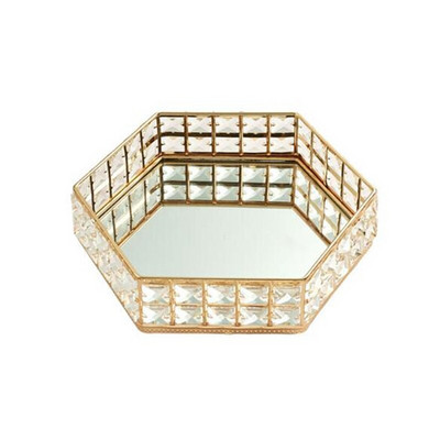 Nordic Glass Mirror Crystal Hatszög tortatál otthoni party desszert kozmetikai kijelzőtálca