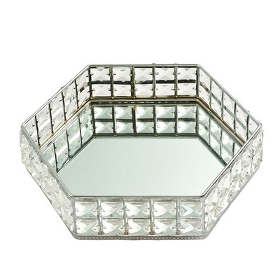 Nordic Glass Mirror Crystal Hatszög tortatál otthoni party desszert kozmetikai kijelzőtálca