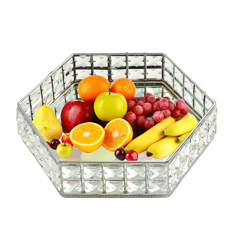 Nordic Glass Mirror Crystal Hatszög tortatál otthoni party desszert kozmetikai kijelzőtálca