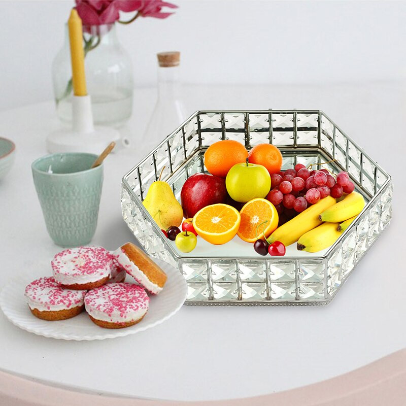 Nordic Glass Mirror Crystal Hatszög tortatál otthoni party desszert kozmetikai kijelzőtálca