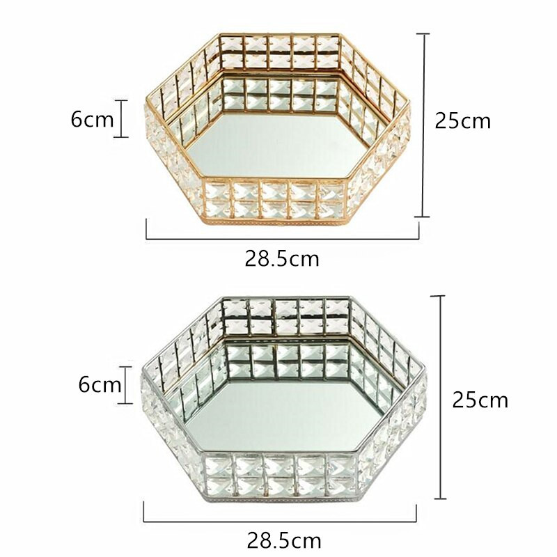 Nordic Glass Mirror Crystal Hatszög tortatál otthoni party desszert kozmetikai kijelzőtálca