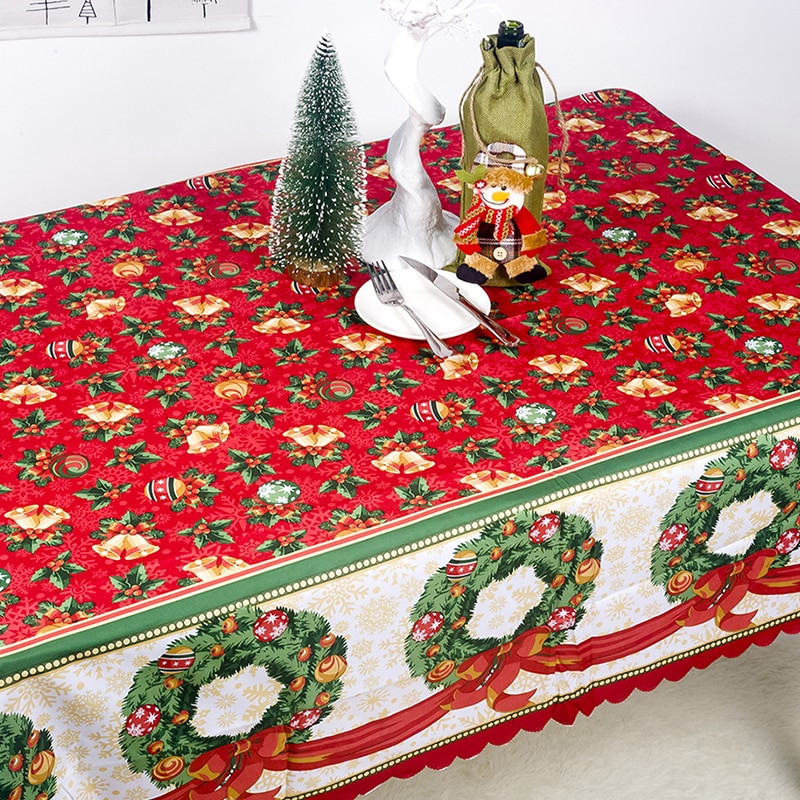 Červený obrus s potlačou, vianočný obrus 150*180 cm, svadobná dekorácia, obrus na stôl, párty, dekoratívny obrus na čaj, bytová dekorácia