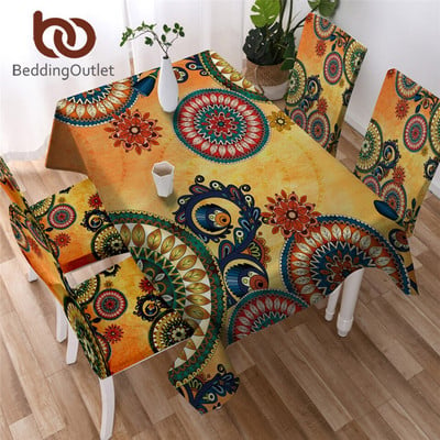 BeddingOutlet Kaleidoskops galdauts Bohēmijas ūdensizturīgs galdauts Etniskās mandalas ziedi dekoratīvais galda pārklājs mazgājams