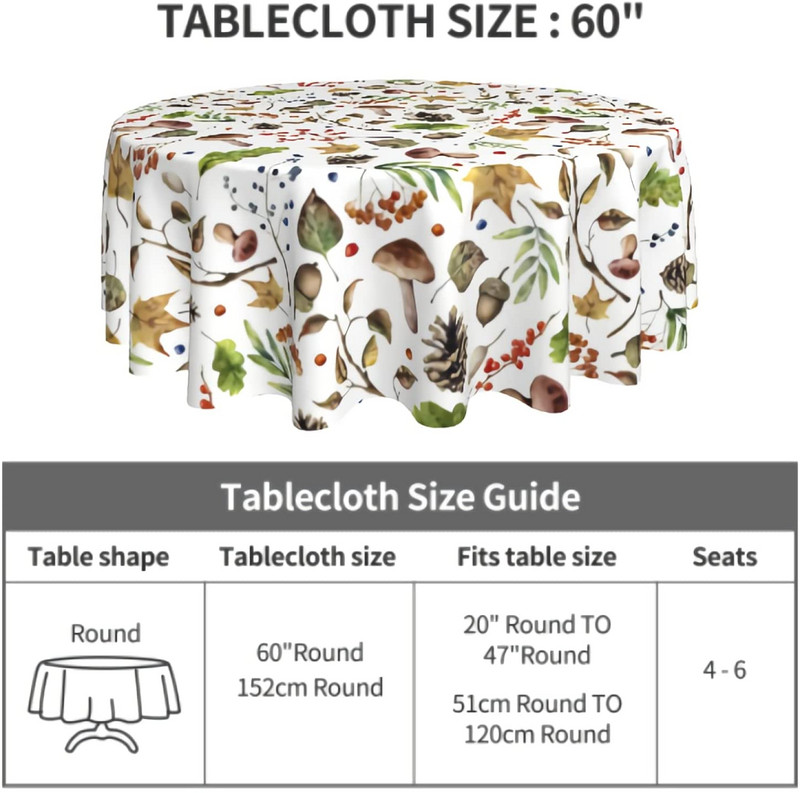 Ακουαρέλα Μανιτάρι Στρογγυλό Τραπέζι Πανί Φθινοπωρινό Δάσος Φθινοπωρινά Φύλλα Πλενόμενα Τραπεζοκάλυμμα Τραπεζιού Ύφασμα Πολυεστερικό Τραπεζομάντηλο εξωτερικού χώρου