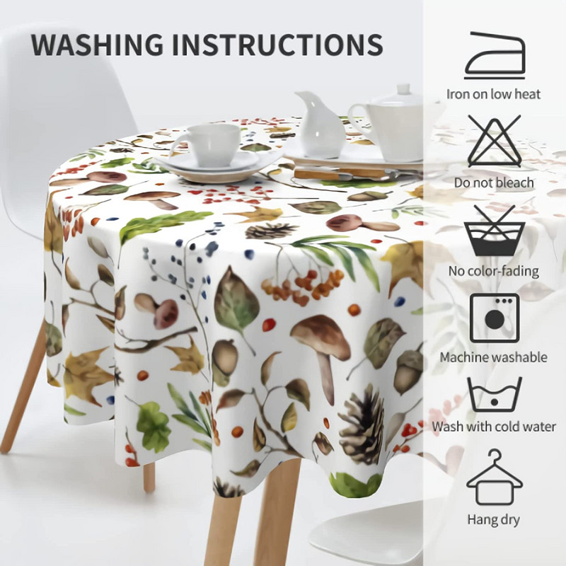 Ακουαρέλα Μανιτάρι Στρογγυλό Τραπέζι Πανί Φθινοπωρινό Δάσος Φθινοπωρινά Φύλλα Πλενόμενα Τραπεζοκάλυμμα Τραπεζιού Ύφασμα Πολυεστερικό Τραπεζομάντηλο εξωτερικού χώρου
