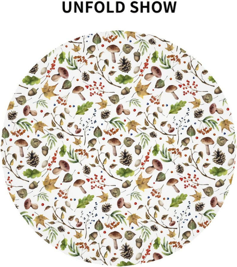 Ακουαρέλα Μανιτάρι Στρογγυλό Τραπέζι Πανί Φθινοπωρινό Δάσος Φθινοπωρινά Φύλλα Πλενόμενα Τραπεζοκάλυμμα Τραπεζιού Ύφασμα Πολυεστερικό Τραπεζομάντηλο εξωτερικού χώρου