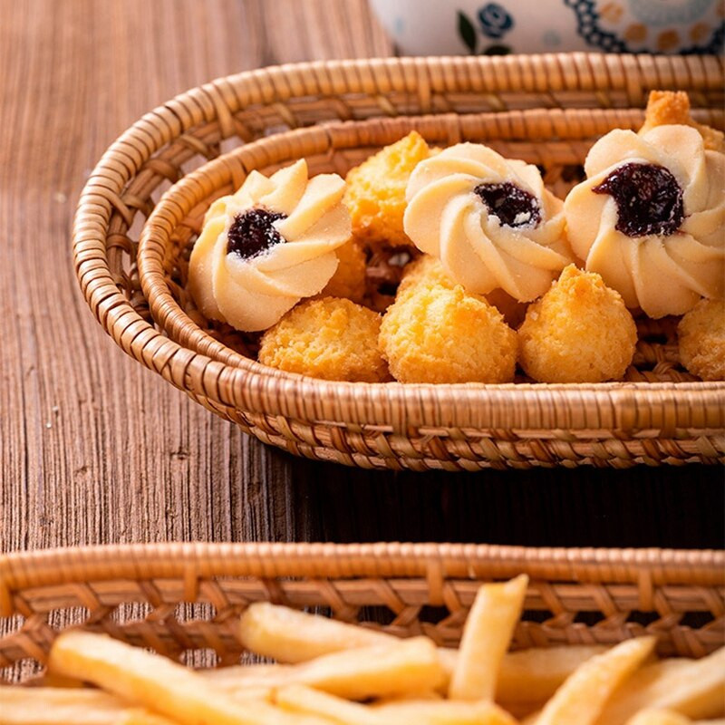 2kom ručno tkane ovalne košare od ratana Pladanj za kruh Pleteni pladanj za hranu Košara za posluživanje Pleteni držač za pohranu