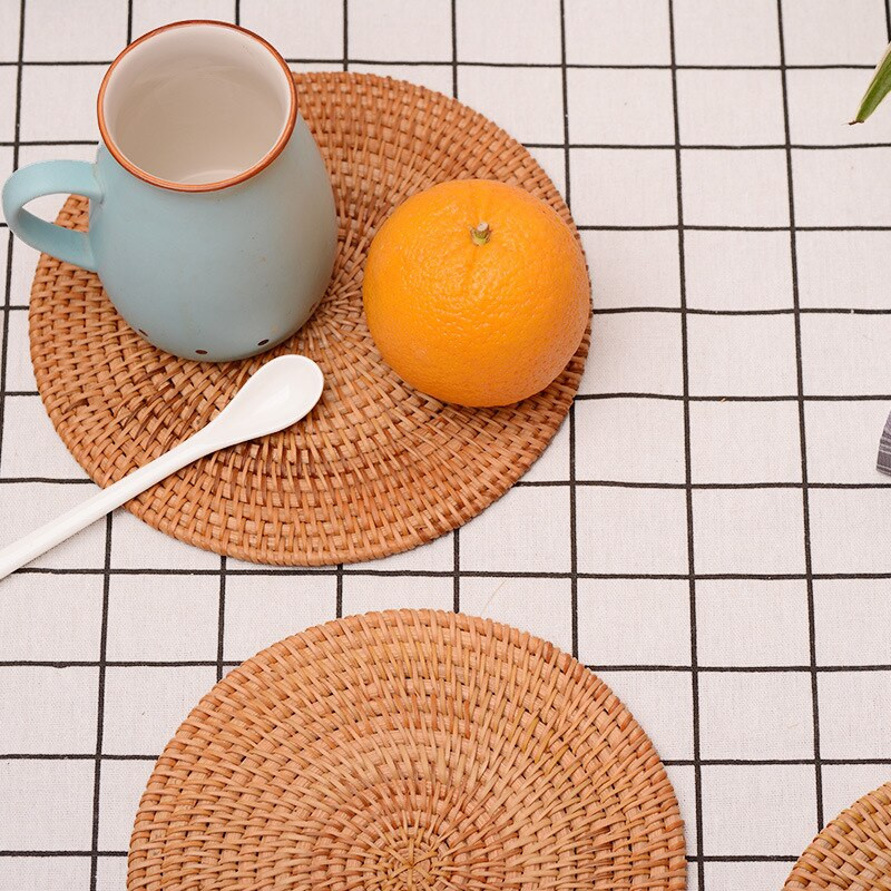 Kézzel készített rattan szőnyeg alátét asztali tálhoz Őszi nád alátét edény Kung Fu alátét teáskészlet Italalátét készletek