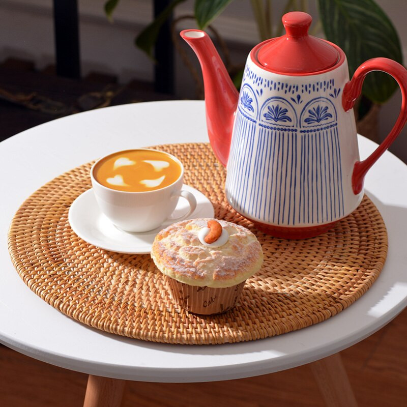 Kézzel készített rattan szőnyeg alátét asztali tálhoz Őszi nád alátét edény Kung Fu alátét teáskészlet Italalátét készletek