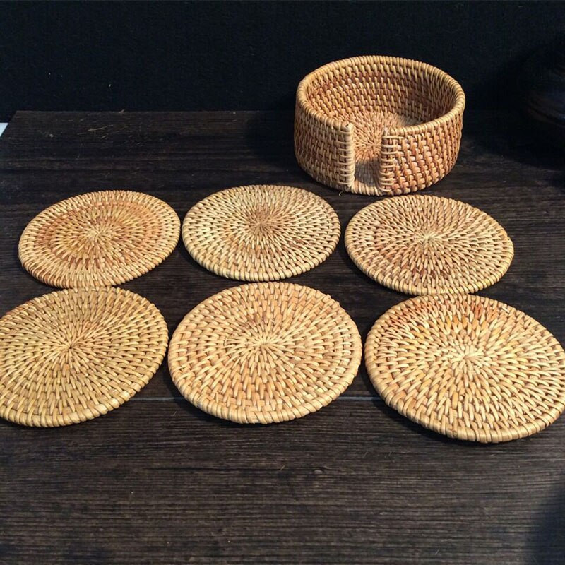 Kézzel készített rattan szőnyeg alátét asztali tálhoz Őszi nád alátét edény Kung Fu alátét teáskészlet Italalátét készletek