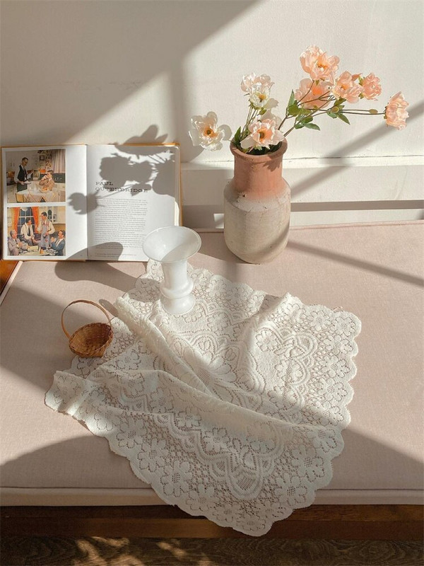 Prabangi nėrinių staltiesė Balta nėrinių rožinė siuvinėjimas stalo užvalkalas tuščiaviduris stačiakampis kavos valgomojo stalas dekoratyvinis kilimėlis Pradžia