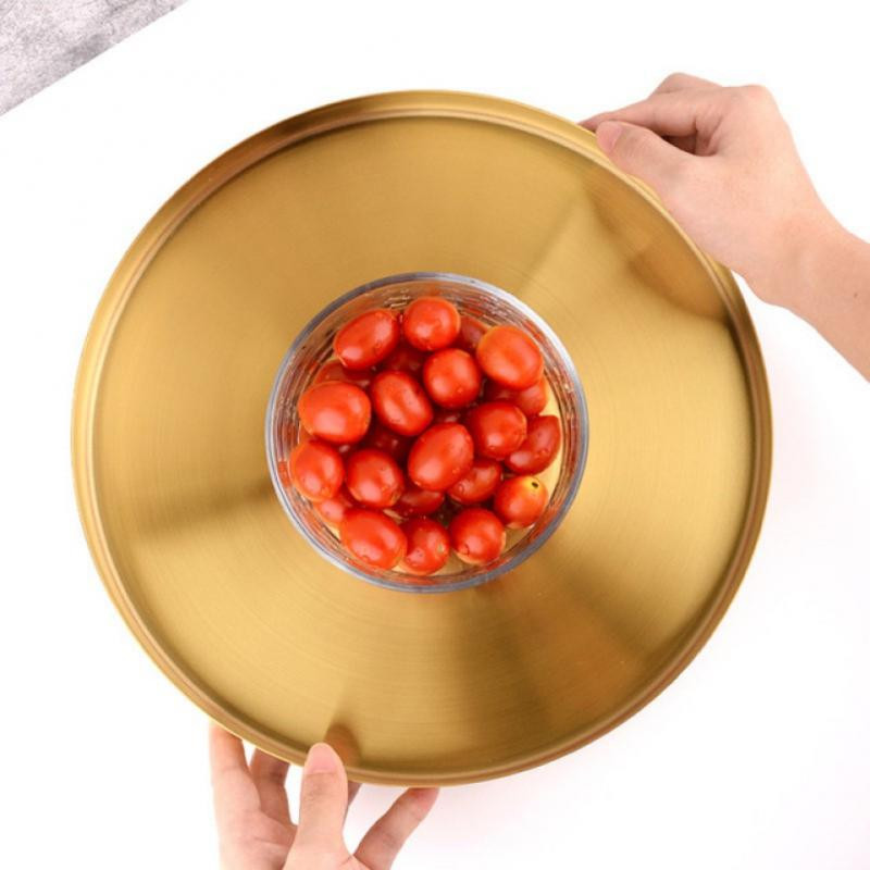 Nerezový úložný tácku Luxusný okrúhly tanier Ovocný koláč Občerstvenie Tác Kuchynský kovový úložný priestor šetriaci organizér