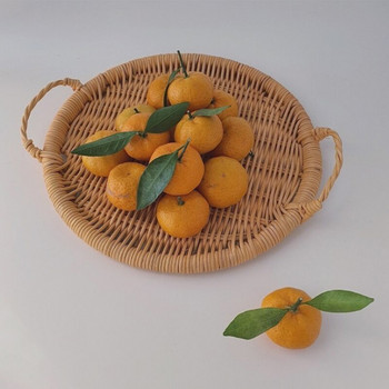 Селска плетена ратанова кошница с плодове Поднос за сервиране на хляб с дръжки Декоративна кръгла правоъгълна витрина Органайзер за закуска