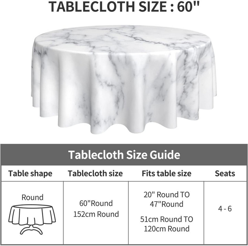 Balto marmuro apvali staltiesė 60 colių ruitinė juoda ir pilka staltiesė vandeniui atsparus audinys sodybos abstraktus staltiesių dekoras