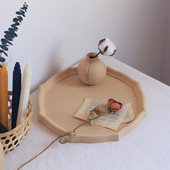 Jednostavna drvena ladica za pohranu, nordijski retro osmerokut, okrugla ladica za izlaganje nakita, vaza, ladica za aromaterapiju, tanjur za grickalice, stolni ukras