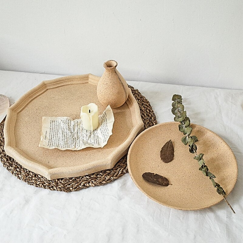 Jednostavna drvena ladica za pohranu, nordijski retro osmerokut, okrugla ladica za izlaganje nakita, vaza, ladica za aromaterapiju, tanjur za grickalice, stolni ukras