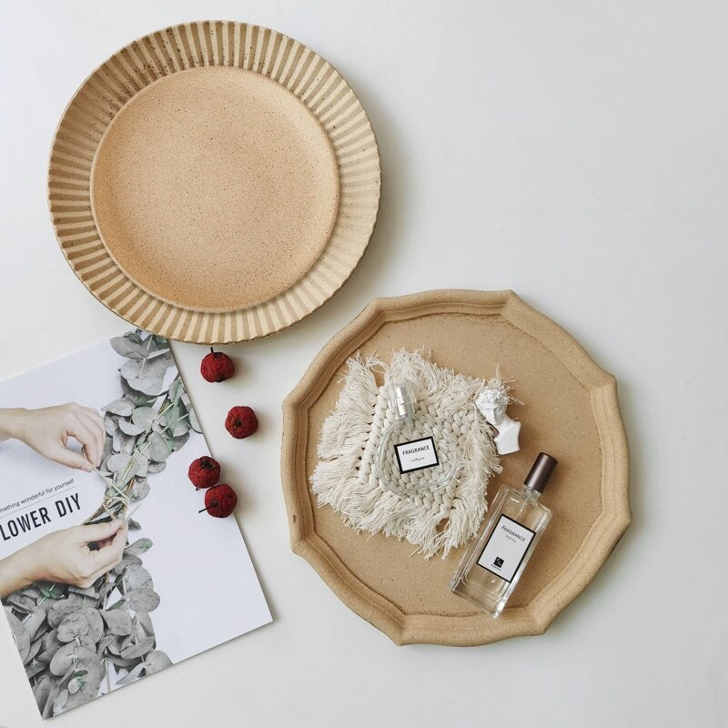 Jednostavna drvena ladica za pohranu, nordijski retro osmerokut, okrugla ladica za izlaganje nakita, vaza, ladica za aromaterapiju, tanjur za grickalice, stolni ukras