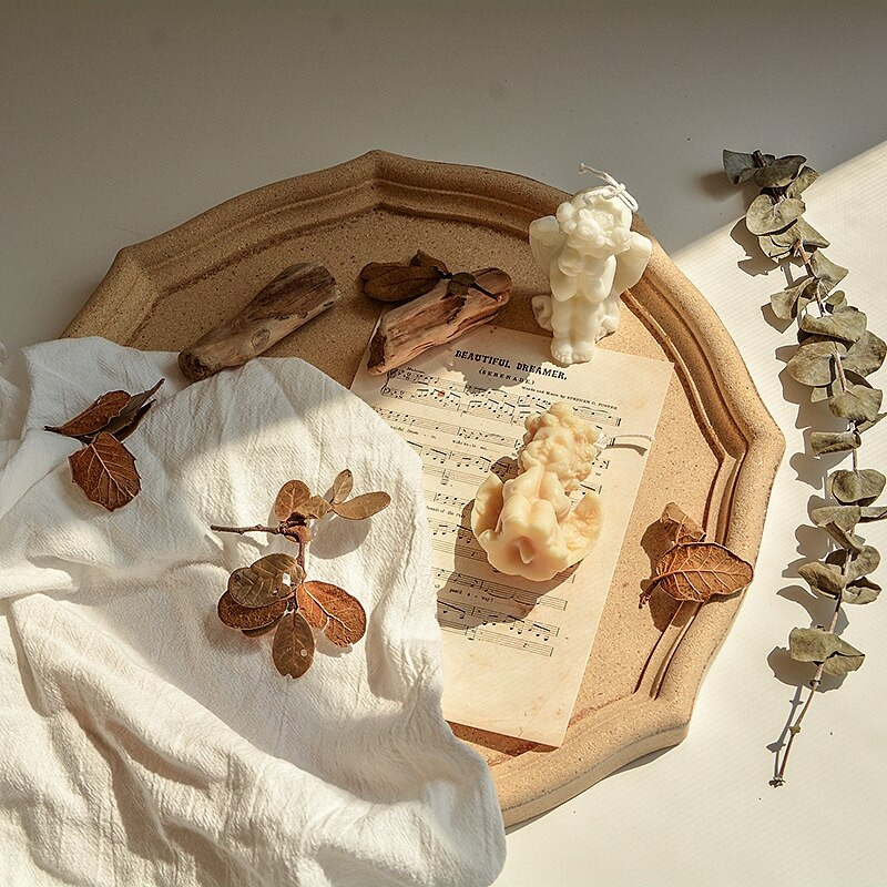 Jednostavna drvena ladica za pohranu, nordijski retro osmerokut, okrugla ladica za izlaganje nakita, vaza, ladica za aromaterapiju, tanjur za grickalice, stolni ukras